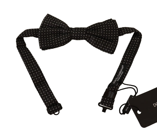 Black Patterned Adjustable Neck Papillon Bow Tie