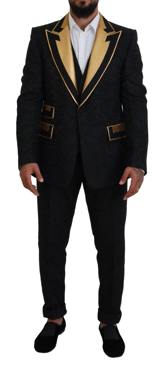 Dolce & Gabbana Men's Black Gold Fantasy Tuxedo Slim Fit Suit - Designed by Dolce & Gabbana Available to Buy at a Discounted Price on Moon Behind The Hill Online Designer Discount Store
