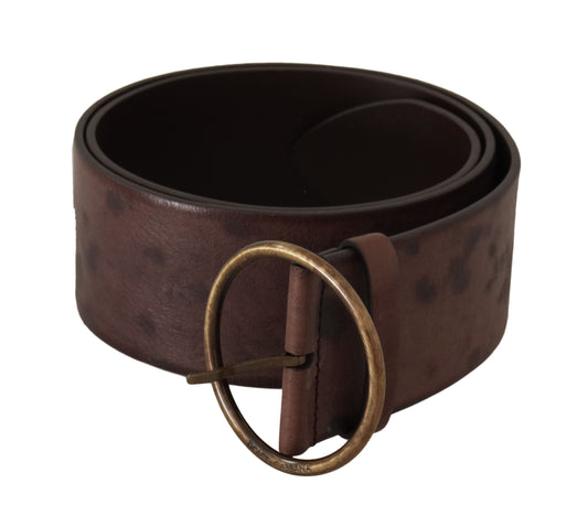 Dark Brown Wide Calf Leather Logo Round Buckle Belt - Designed by Dolce & Gabbana Available to Buy at a Discounted Price on Moon Behind The Hill Online Designer Discount Store