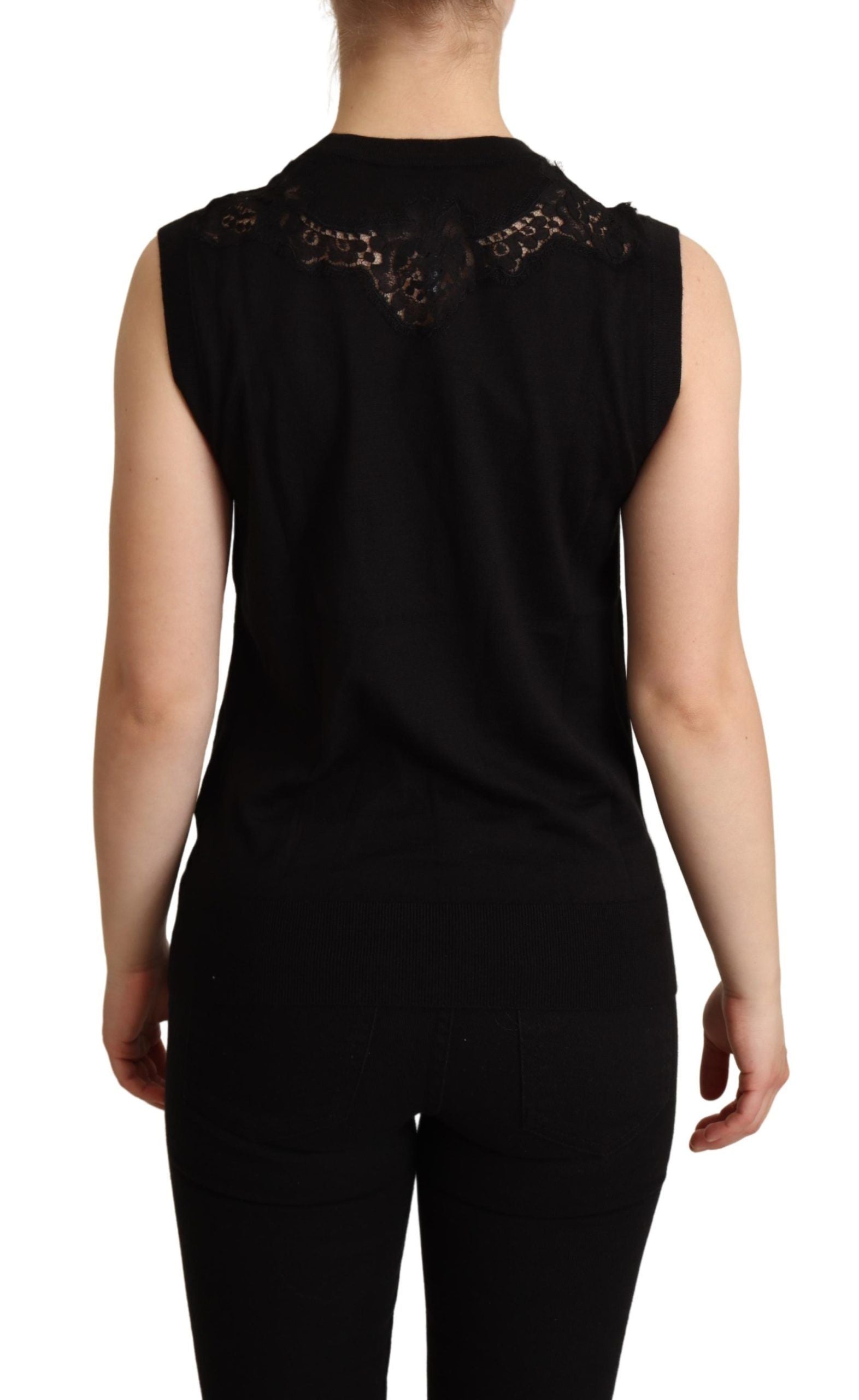 Black Cashmere Silk Cutout Tank Top - Designed by Dolce & Gabbana Available to Buy at a Discounted Price on Moon Behind The Hill Online Designer Discount Store