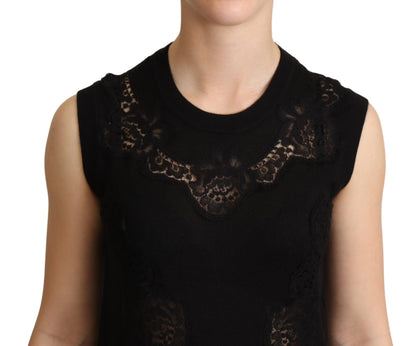 Black Cashmere Silk Cutout Tank Top - Designed by Dolce & Gabbana Available to Buy at a Discounted Price on Moon Behind The Hill Online Designer Discount Store