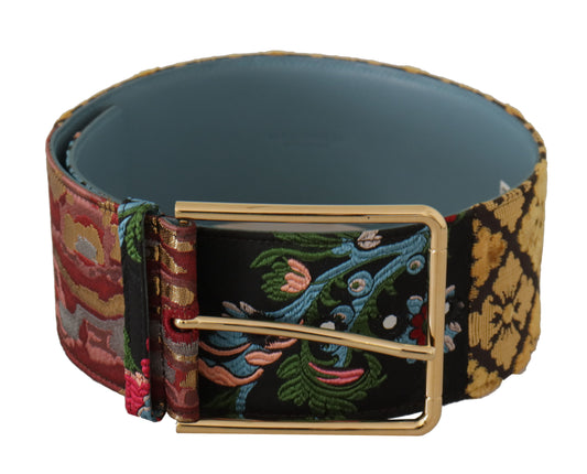 Multicolor Embroidered Leather Gold Metal Buckle Belt
