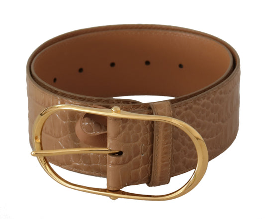 Brown Beige Leather Gold Metal Oval Buckle Belt - Designed by Dolce & Gabbana Available to Buy at a Discounted Price on Moon Behind The Hill Online Designer Discount Store