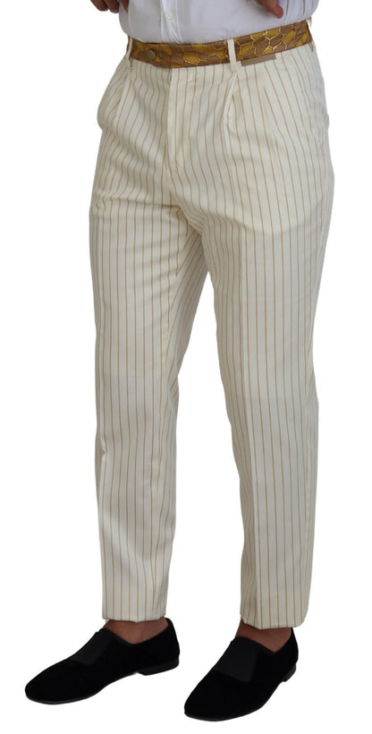 Dolce & Gabbana Men's Off White Gold Striped Tuxedo Slim Fit Suit - Designed by Dolce & Gabbana Available to Buy at a Discounted Price on Moon Behind The Hill Online Designer Discount Store