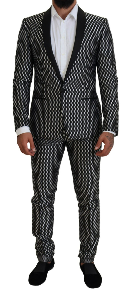 Dolce & Gabbana Men's Black White Silk MARTINI Slim Fit Suit - Designed by Dolce & Gabbana Available to Buy at a Discounted Price on Moon Behind The Hill Online Designer Discount Store