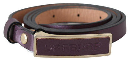 Gold Logo Buckle Waist Leather Skinny Belt - Designed by GF Ferre Available to Buy at a Discounted Price on Moon Behind The Hill Online Designer Discount Store