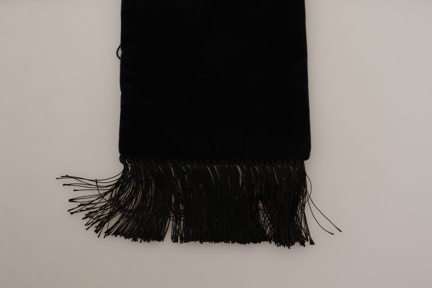 Blue Silk Blend Skinny Wrap Shawl Fringe Velvet Scarf - Designed by Dolce & Gabbana Available to Buy at a Discounted Price on Moon Behind The Hill Online Designer Discount Store