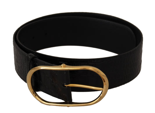 Black Embossed Leather Gold Tone Metal Buckle Belt - Designed by Dolce & Gabbana Available to Buy at a Discounted Price on Moon Behind The Hill Online Designer Discount Store