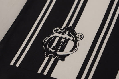 Black Silk Striped DG Logo Print Square Handkerchief Scarf - Designed by Dolce & Gabbana Available to Buy at a Discounted Price on Moon Behind The Hill Online Designer Discount Store