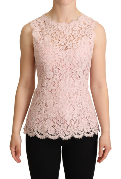 Pink Floral Lace Sleeveless Tank Blouse Top
