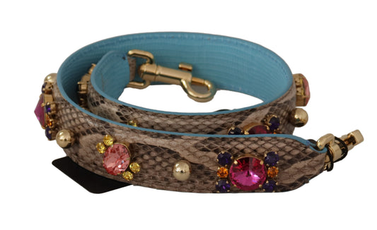 Brown Exotic Leather Crystals Shoulder Strap - Designed by Dolce & Gabbana Available to Buy at a Discounted Price on Moon Behind The Hill Online Designer Discount Store