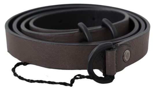 Brown Leather Skinny Round Buckle Belt - Designed by Costume National Available to Buy at a Discounted Price on Moon Behind The Hill Online Designer Discount Store