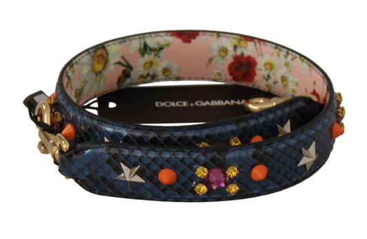 Blue Exotic Leather Crystals Reversible Shoulder Strap - Designed by Dolce & Gabbana Available to Buy at a Discounted Price on Moon Behind The Hill Online Designer Discount Store