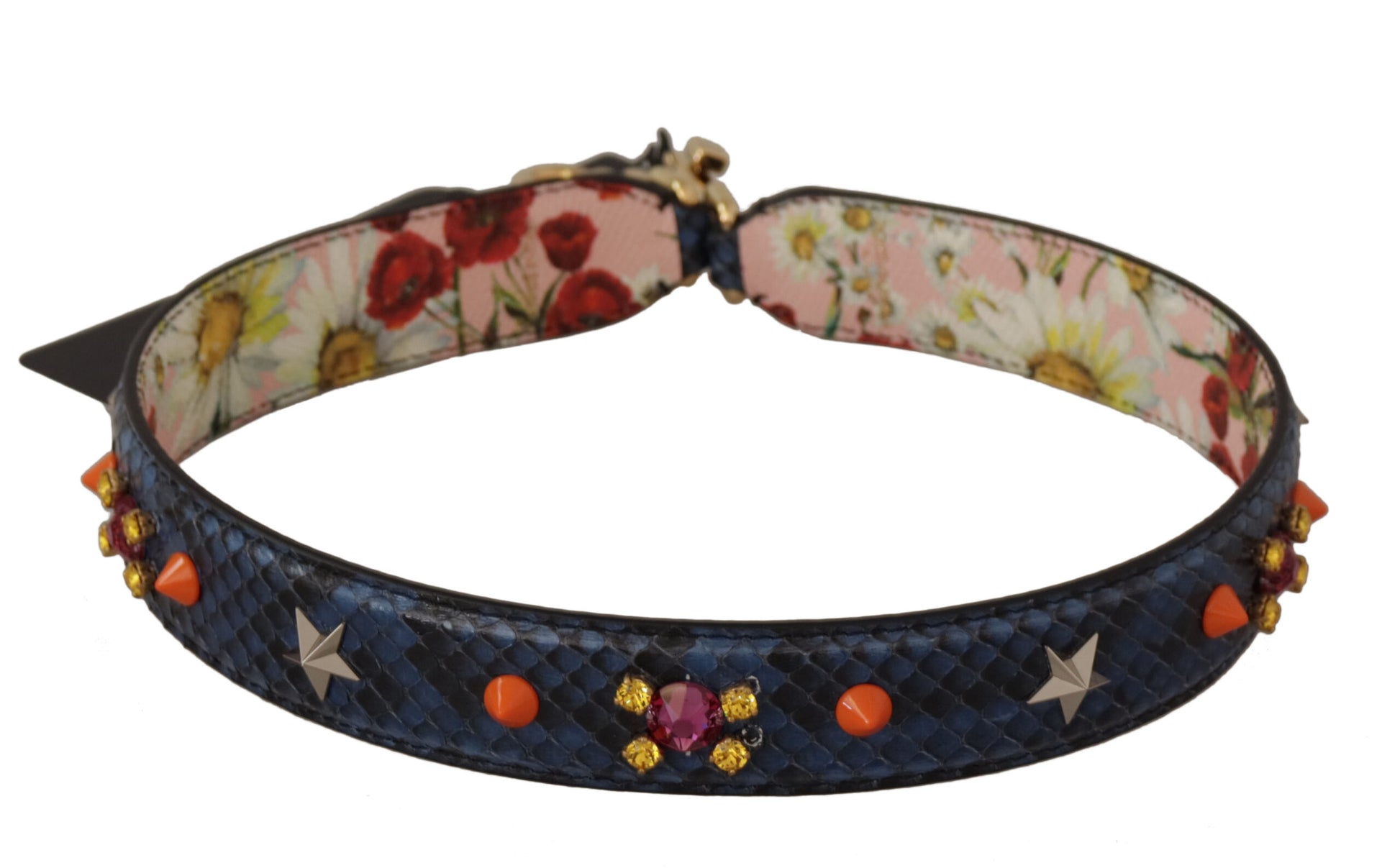 Blue Exotic Leather Crystals Reversible Shoulder Strap - Designed by Dolce & Gabbana Available to Buy at a Discounted Price on Moon Behind The Hill Online Designer Discount Store