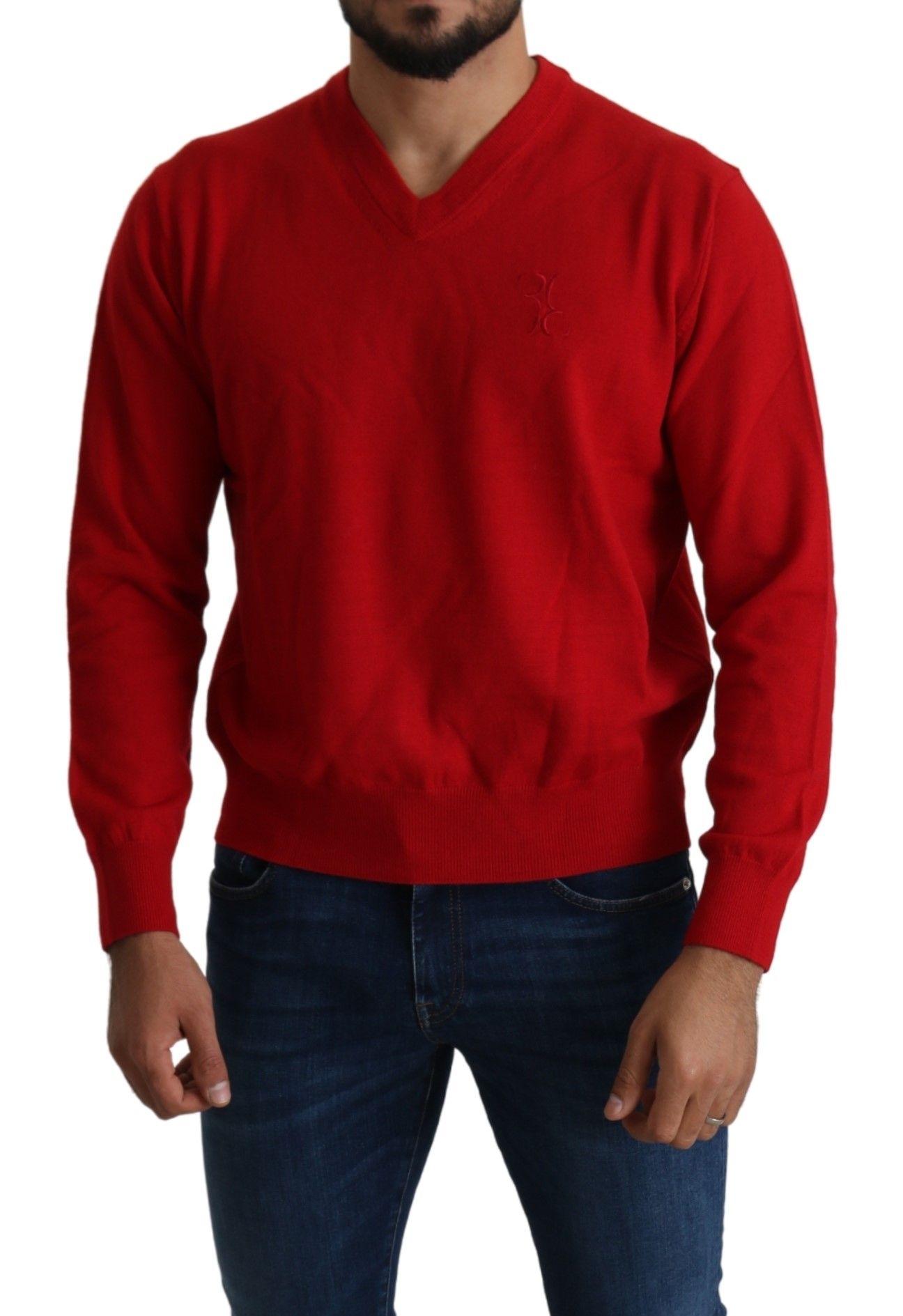 Billionaire Italian Couture Men's Red V-neck Wool Sweatshirt Pullover Sweater - Designed by Billionaire Italian Couture Available to Buy at a Discounted Price on Moon Behind The Hill Online D