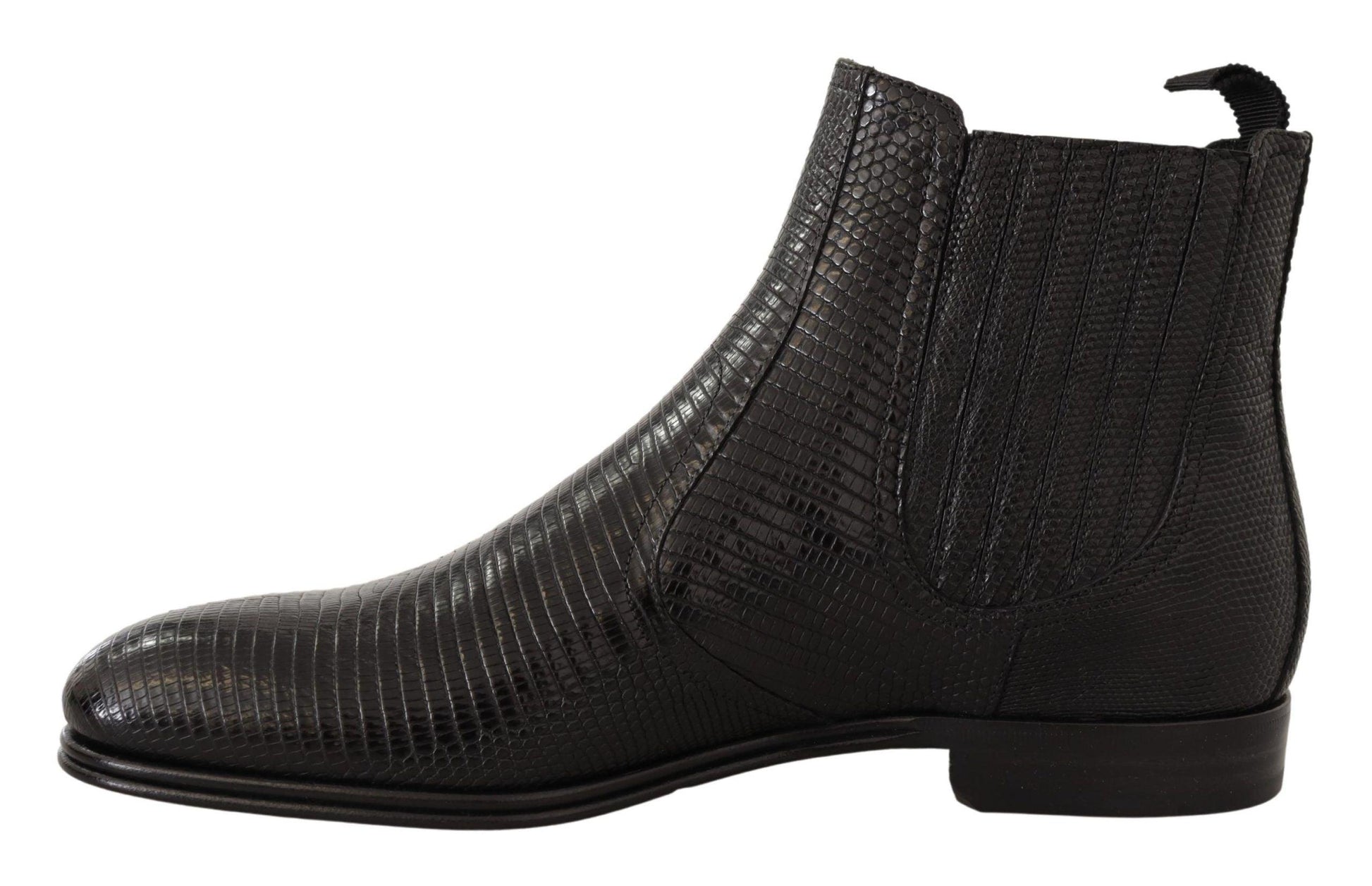 Black Leather Lizard Skin Ankle Boots - Designed by Dolce & Gabbana Available to Buy at a Discounted Price on Moon Behind The Hill Online Designer Discount Store