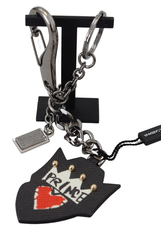 Dolce & Gabbana Black Prince Studs Logo Silver Brass Keychain - Designed by Dolce & Gabbana Available to Buy at a Discounted Price on Moon Behind The Hill Online Designer Discount Store