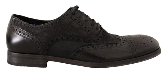 Black Leather Brogue Wing Tip Men Formal Shoes - Designed by Dolce & Gabbana Available to Buy at a Discounted Price on Moon Behind The Hill Online Designer Discount Store