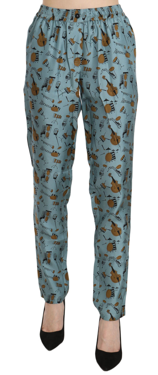Blue Musical Instruments Print Tapered Pants - Designed by Dolce & Gabbana Available to Buy at a Discounted Price on Moon Behind The Hill Online Designer Discount Store