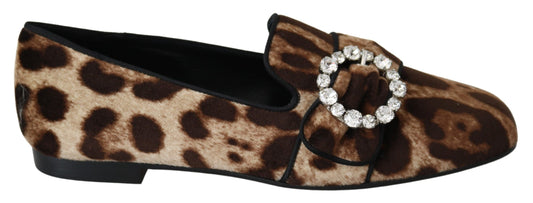 Brown Leopard Print Crystals Loafers Flats Shoes - Designed by Dolce & Gabbana Available to Buy at a Discounted Price on Moon Behind The Hill Online Designer Discount Store