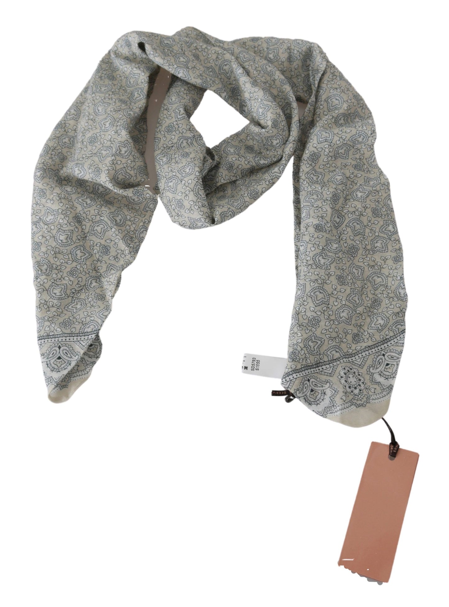 Cotton Beige Blue Fantasy Print Scarf - Designed by Ermanno Scervino Available to Buy at a Discounted Price on Moon Behind The Hill Online Designer Discount Store