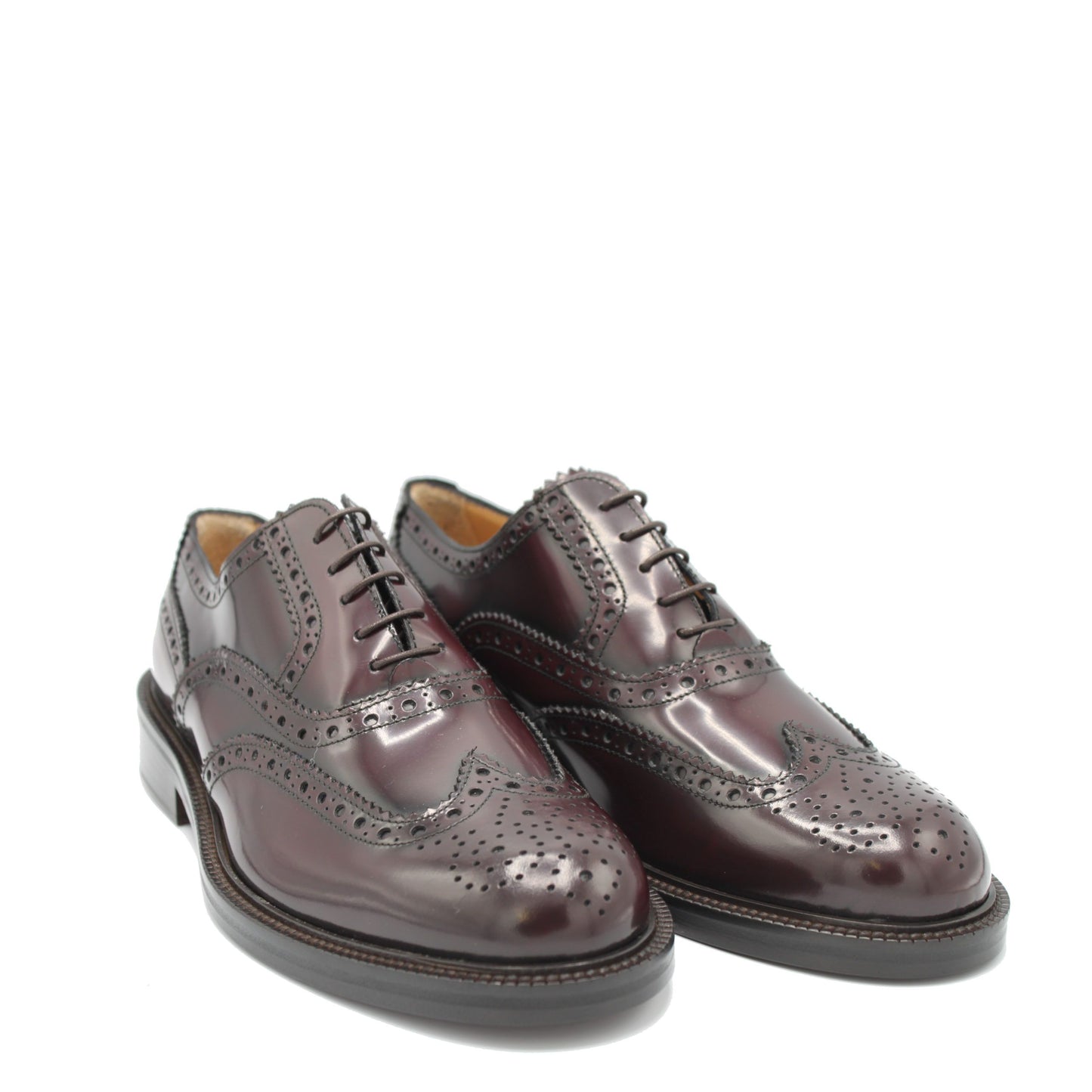 Saxone Bordeaux Spazzolato Leather Mens Laced Full Brogue Shoes