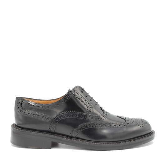 Saxone Black Spazzolato Leather Mens Laced Full Brogue Shoes