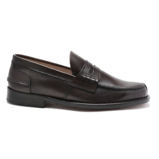 Saxone Dark Brown Leather Mens Loafers Shoes