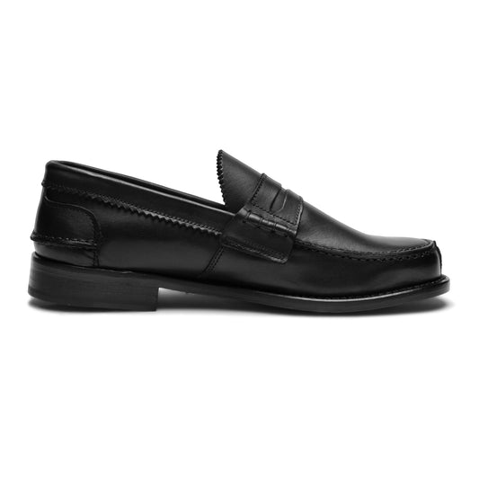 Saxone Black Calf Leather Men's Loafers Shoes