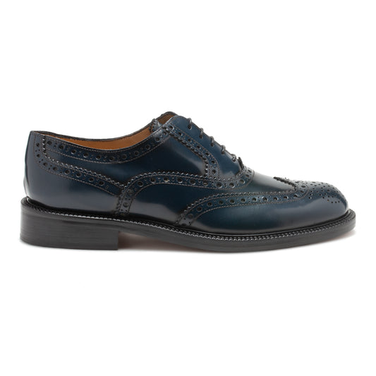 Saxone Blue Spazzolato Leather Men's Laced Full Brogue Shoes