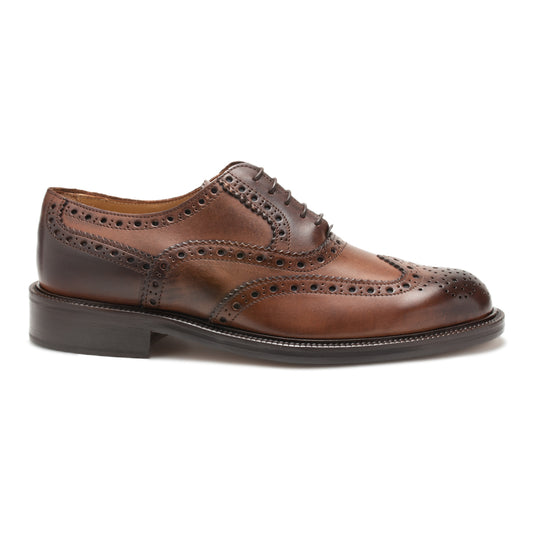 Saxone Natural Brown Leather Men's Laced Full Brogue Shoes