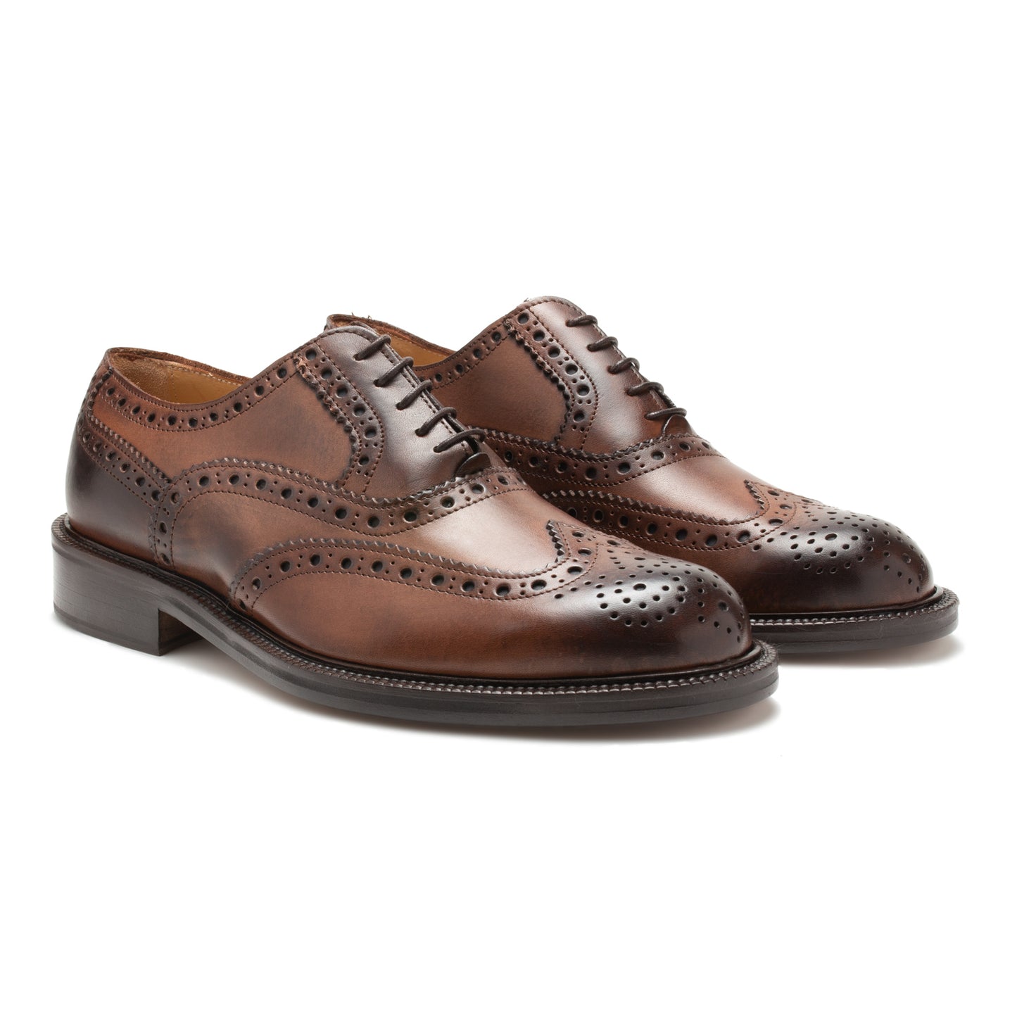 Saxone Natural Brown Leather Men's Laced Full Brogue Shoes