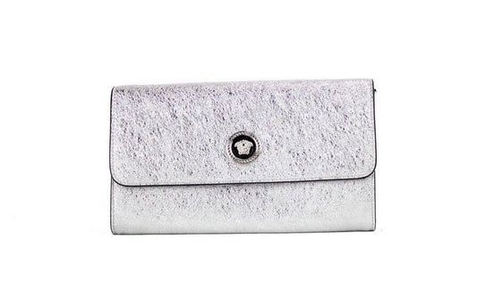Versace Small Evening Metallic Clutch Wallet Crossbody Bag (Silver)