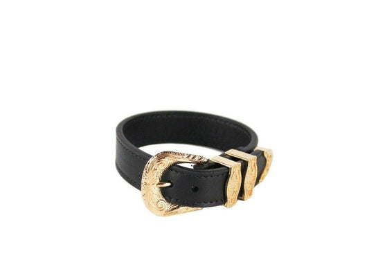 Medusa Western Buckle Smooth Leather Gold Plated Brass Gold Bracelet designed by Versace available from Moon Behind The Hill 's Jewelry > Bracelets > Mens range