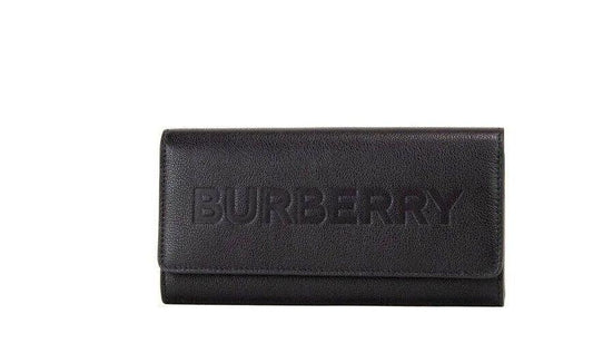 Burberry Porter Black Grained Leather Branded Logo Embossed Clutch Flap Wallet - Designed by Burberry Available to Buy at a Discounted Price on Moon Behind The Hill Online Designer Discount S