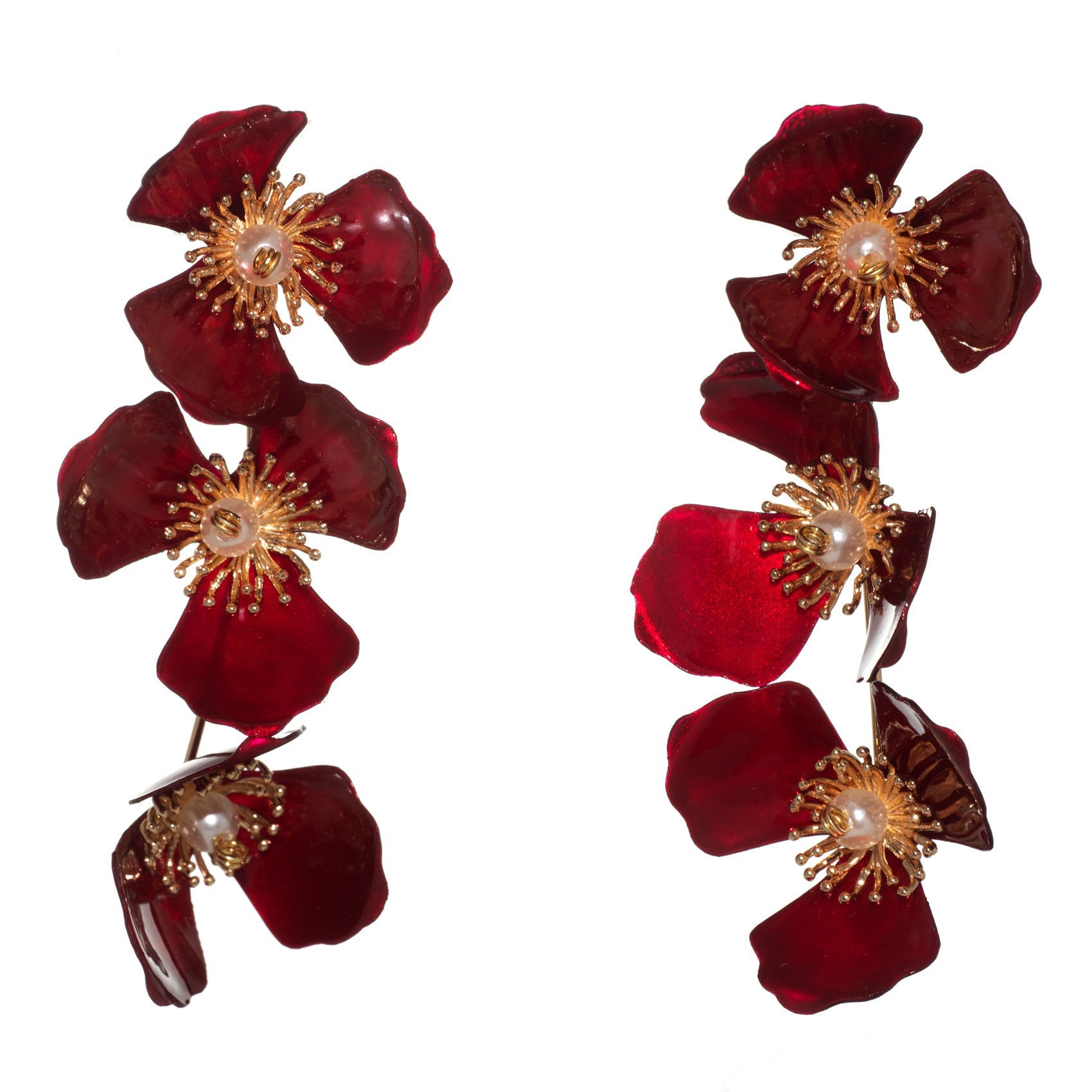 Triple Apple Flower Stud Earrings - Red-1