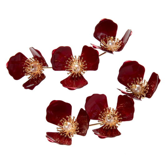 Triple Apple Flower Stud Earrings - Red-0