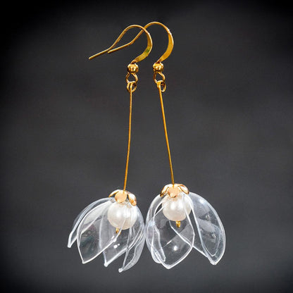 Upcycled Clear Lily Drop Earrings designed by Upcycle with Jing available from Moon Behind The Hill 's Jewelry > Earrings > Womens range