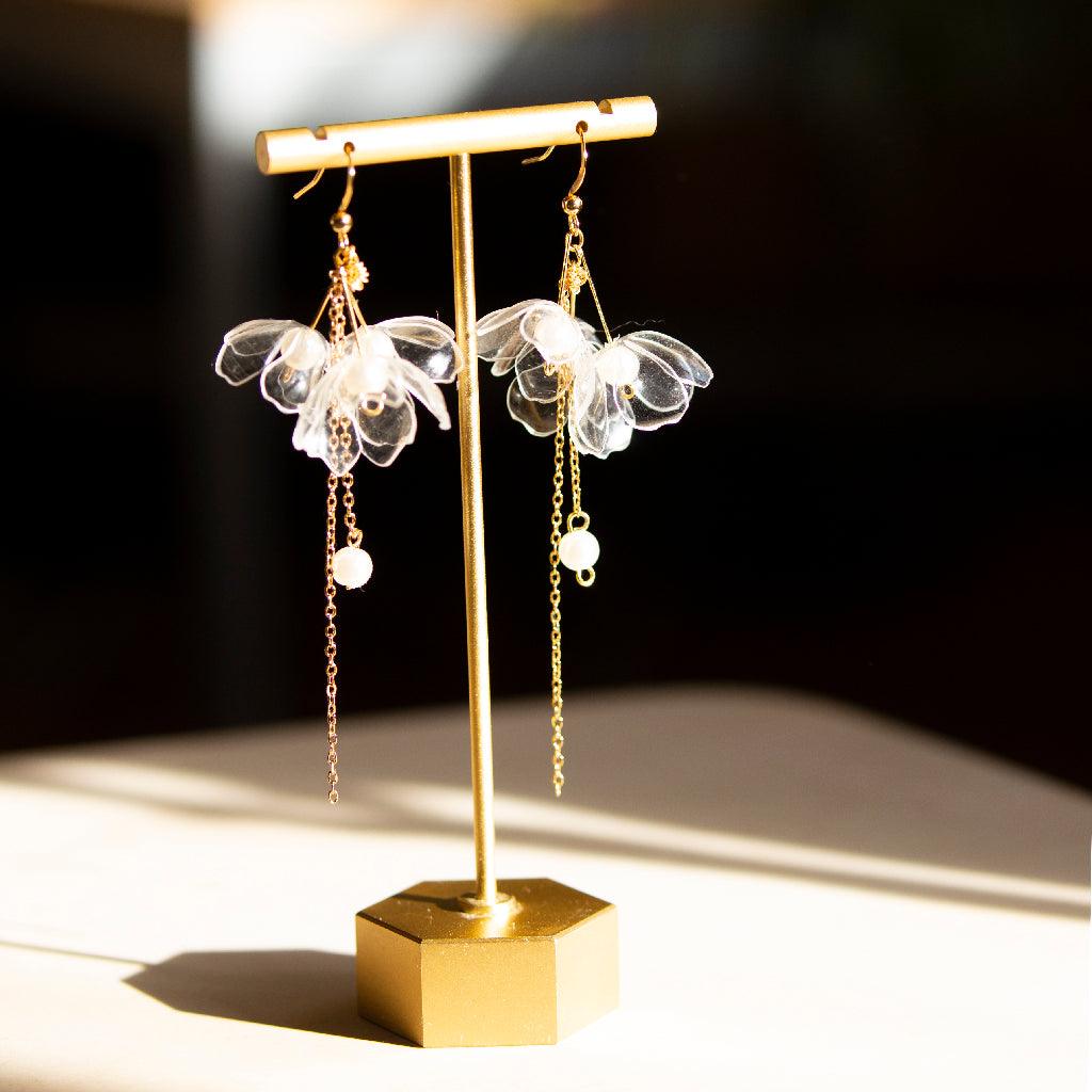 Clear Triple-flower Drop Earrings - Designed by Upcycle with Jing Available to Buy at a Discounted Price on Moon Behind The Hill Online Designer Discount Store