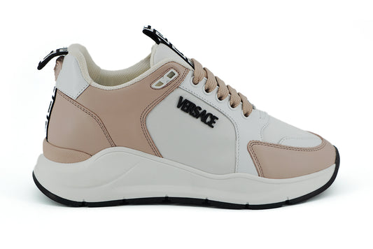 Versace Ladies' Light Pink and White Calf Leather Sneakers