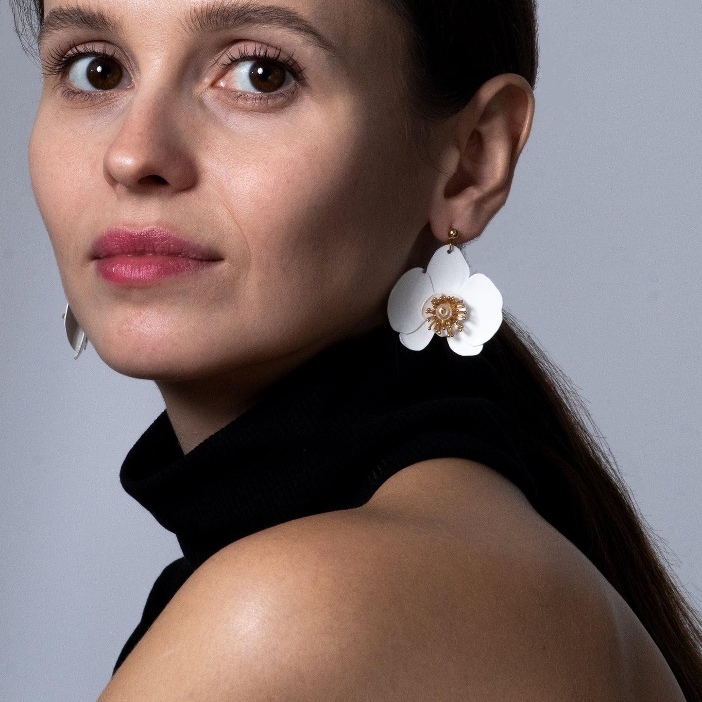Butterfly Orchid Stud Earrings / Ear Pins - White - Designed by Upcycle with Jing Available to Buy at a Discounted Price on Moon Behind The Hill Online Designer Discount Store