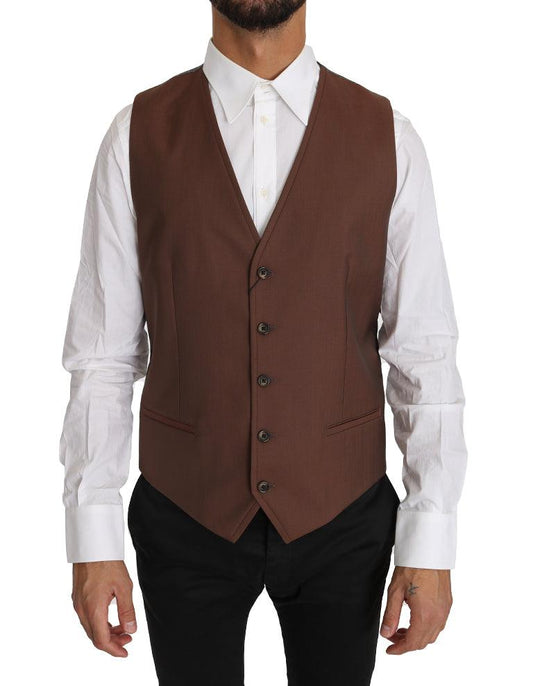 Brown Wool Silk Waistcoat Vest - Designed by Dolce & Gabbana Available to Buy at a Discounted Price on Moon Behind The Hill Online Designer Discount Store