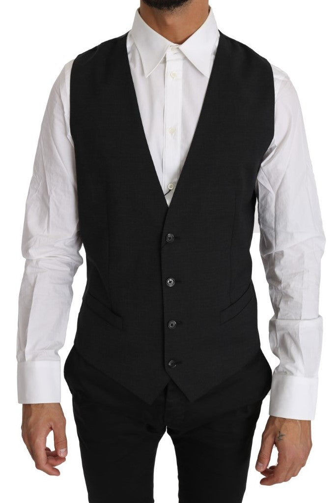 Gray Solid 100% Wool Waistcoat Vest - Designed by Dolce & Gabbana Available to Buy at a Discounted Price on Moon Behind The Hill Online Designer Discount Store