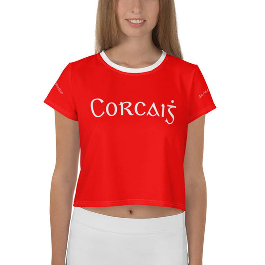 Women's Corcaiġ Retro Cork Supporters Crop Tee designed by Moon Behind The Hill available from Moon Behind The Hill's Women's Clothing range