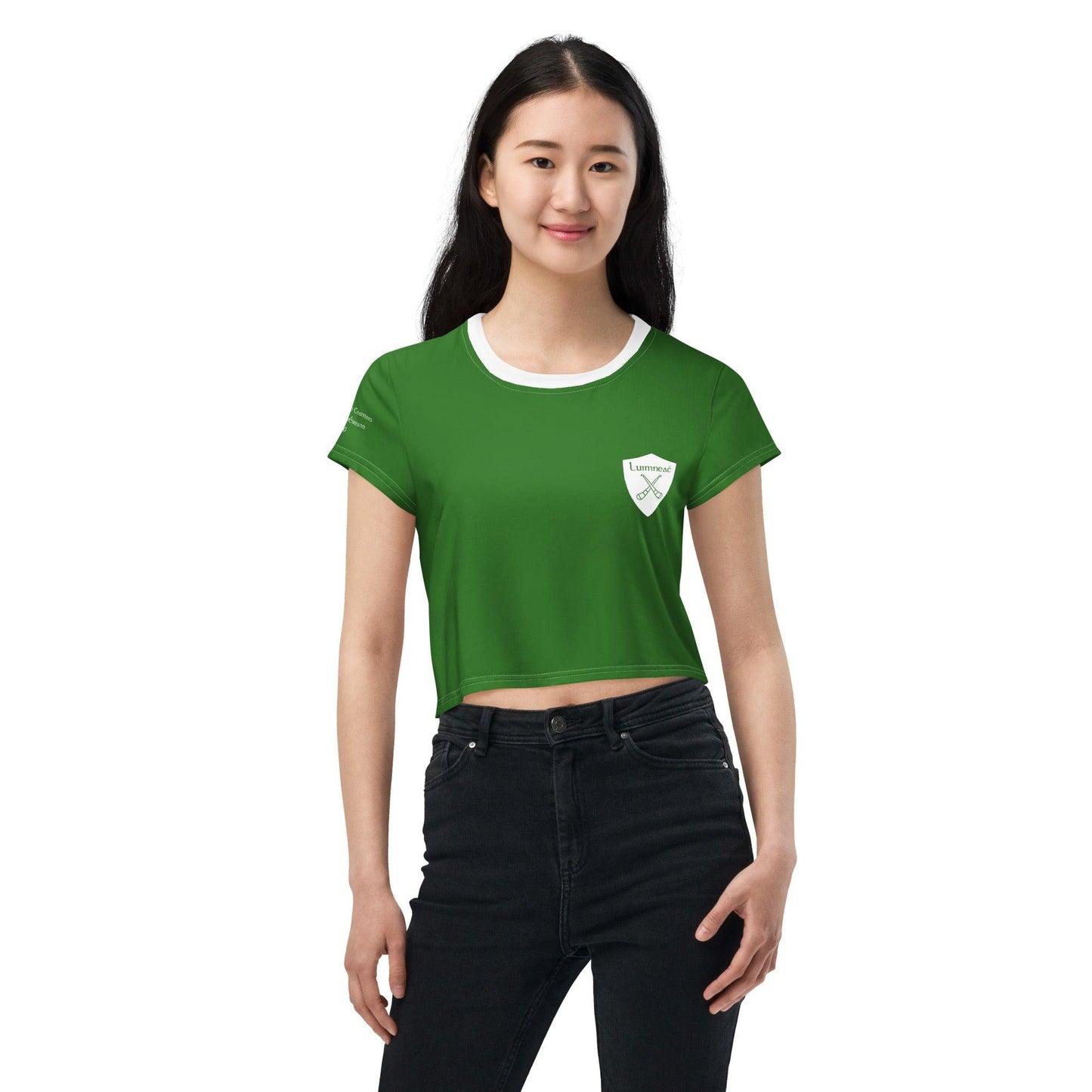 Women's Luimneaċ 1940 Retro Mick Mackey Limerick Supporter Crop Tee designed by Moon Behind The Hill available from Moon Behind The Hill 's Clothing > Shirts & Tops > Womens range