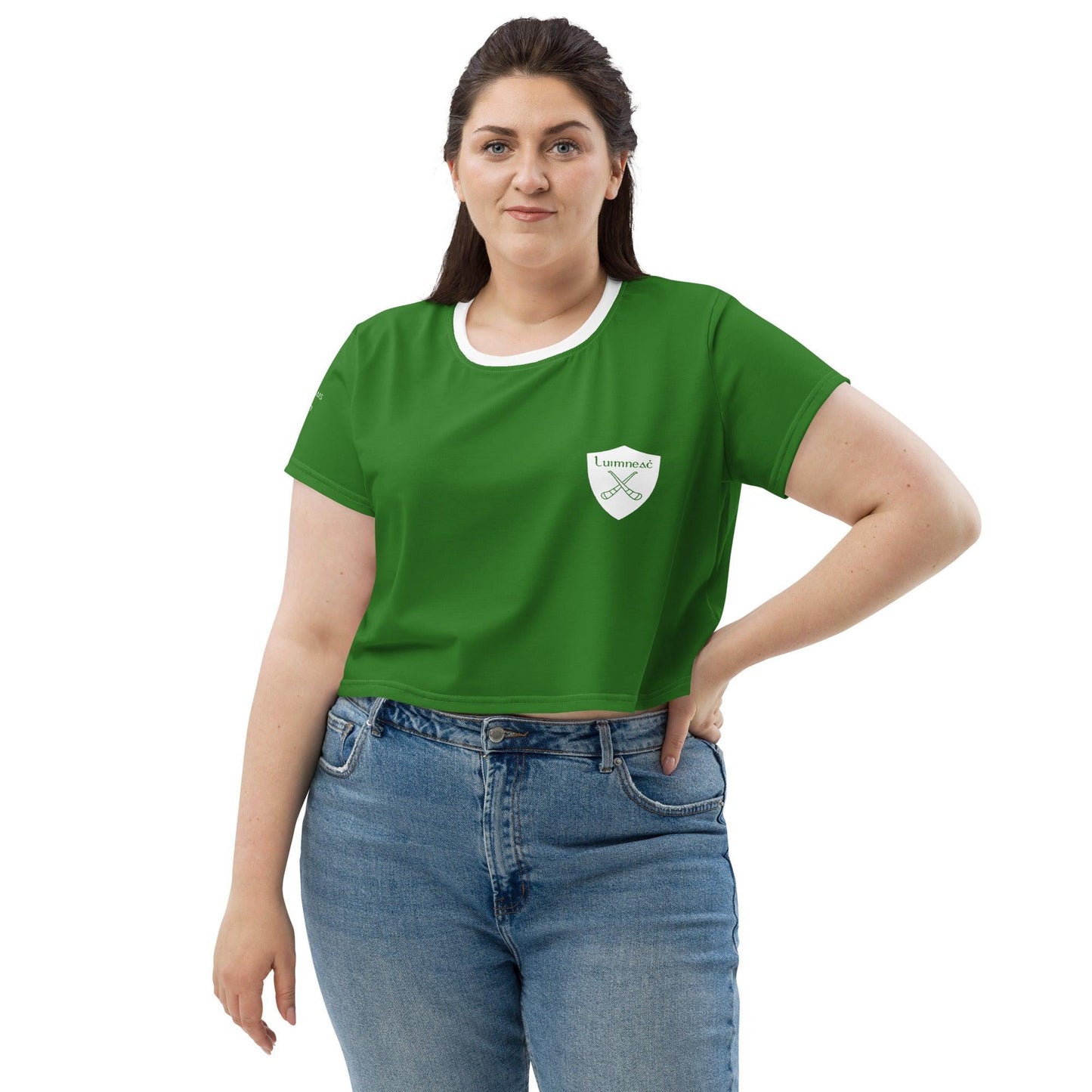 Women's Luimneaċ 1940 Retro Mick Mackey Limerick Supporter Crop Tee designed by Moon Behind The Hill available from Moon Behind The Hill 's Clothing > Shirts & Tops > Womens range