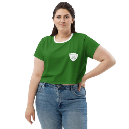 Women's Luimneaċ 1940 Retro Mick Mackey Limerick Supporter Crop Tee designed by Moon Behind The Hill available from Moon Behind The Hill 's Clothing > Shirts & Tops > Womens range