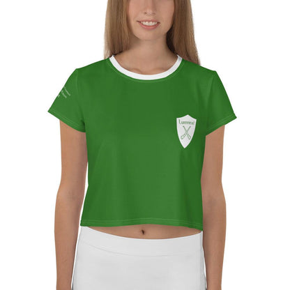 Women's Luimneaċ 1940 Retro Mick Mackey Limerick Supporter Crop Tee designed by Moon Behind The Hill available from Moon Behind The Hill 's Clothing > Shirts & Tops > Womens range