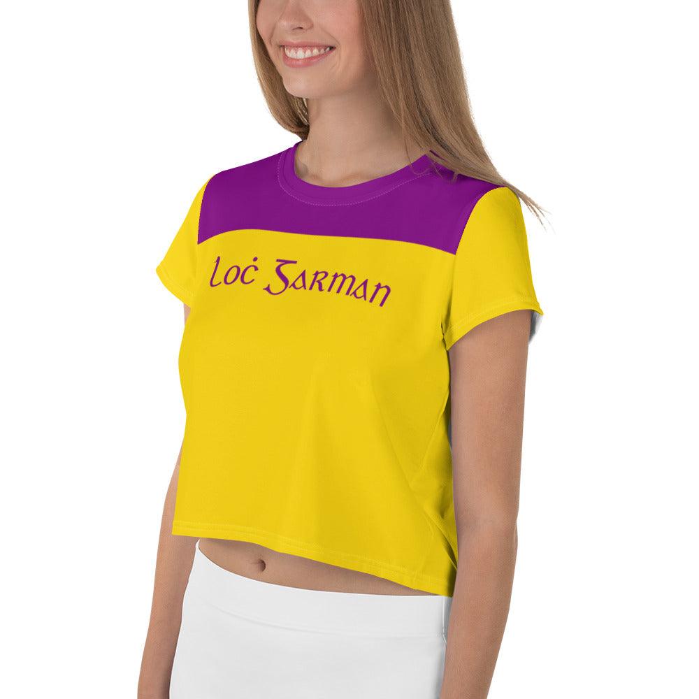 Women's Loċ Garman Retro 1910s Wexford Supporters Print Crop Tee designed by Moon Behind The Hill available from Moon Behind The Hill's Women's Clothing range