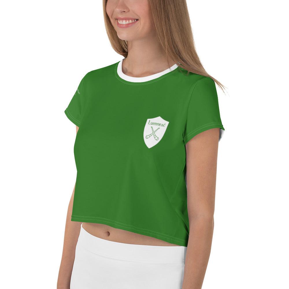 Women's Luimneaċ 1940 Retro Mick Mackey Limerick Supporter Crop Tee designed by Moon Behind The Hill available from Moon Behind The Hill 's Clothing > Shirts & Tops > Womens range